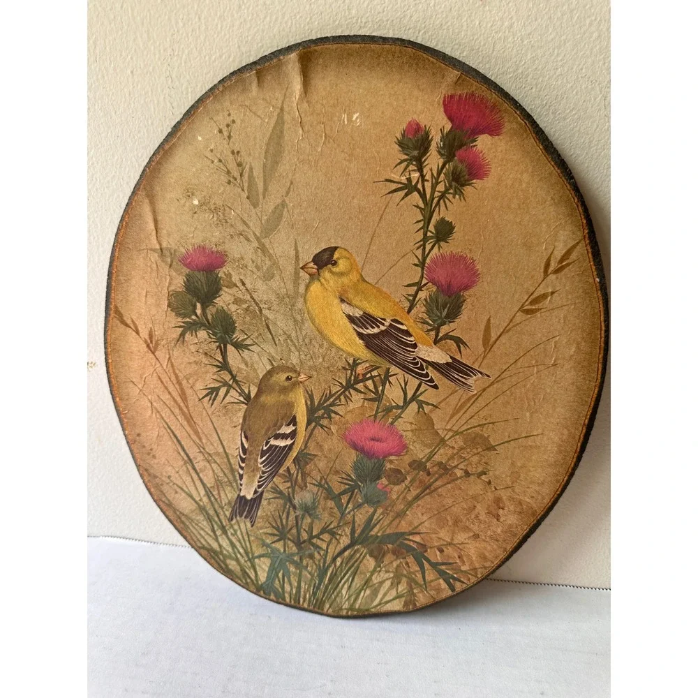 Vintage Set of 4 Bird Wall Plaques Oval Wood Decoupage Cardinal Robin Bluebird